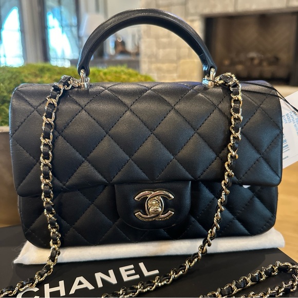 Authentic Chanel Mini Top Handle Fap Bag 24P Black - Picture 2 of 13